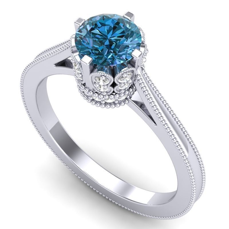 Vintage-3557A4 R engagement ring with diamond 3D print model_3