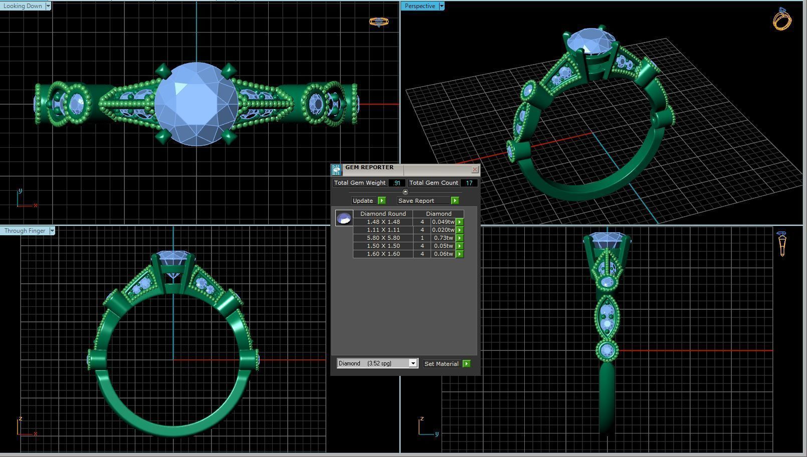 Vintage-3573A4 R sapphire and diamond engagement ring 3D print model_2