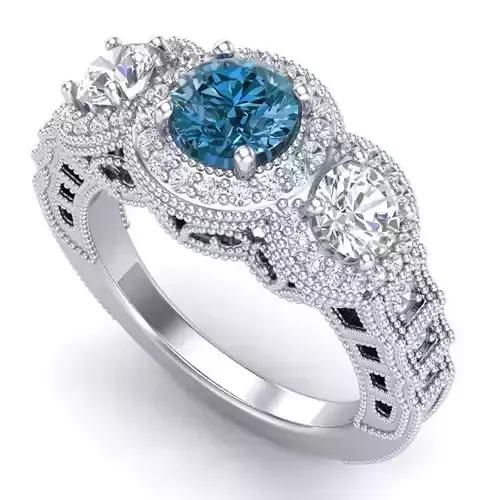Vintage-3571A4-RR diamond halo engagement ring 3D print model