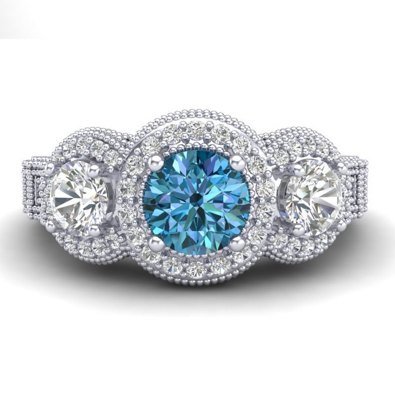 Vintage-3571A4-RR diamond halo engagement ring 3D print model_1