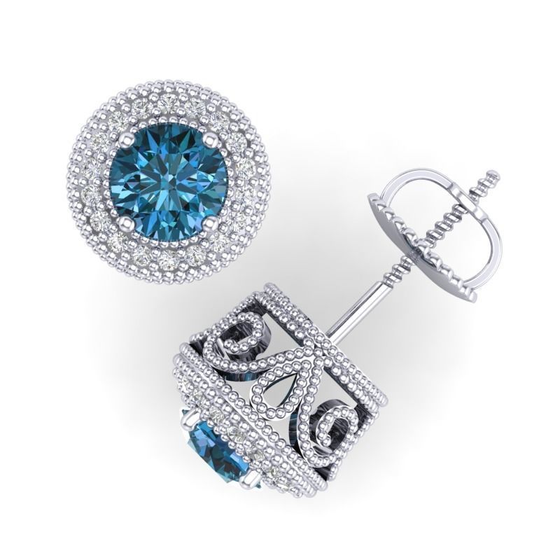 Vintage-3571A4-E topaz and diamond stud earrings 3D print model_2