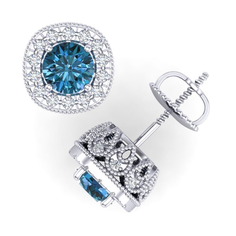 Vintage-3591A4-E topaz and diamond stud earrings 3D print model_2