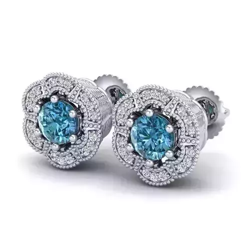 Vintage-3589A4 E topaz and diamond stud earrings 3D print model