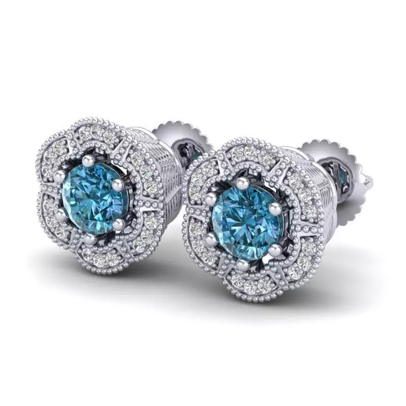 Vintage-3589A4 E topaz and diamond stud earrings 3D print model_0
