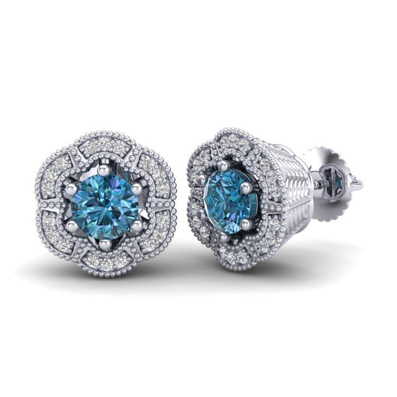 Vintage-3589A4 E topaz and diamond stud earrings 3D print model_1