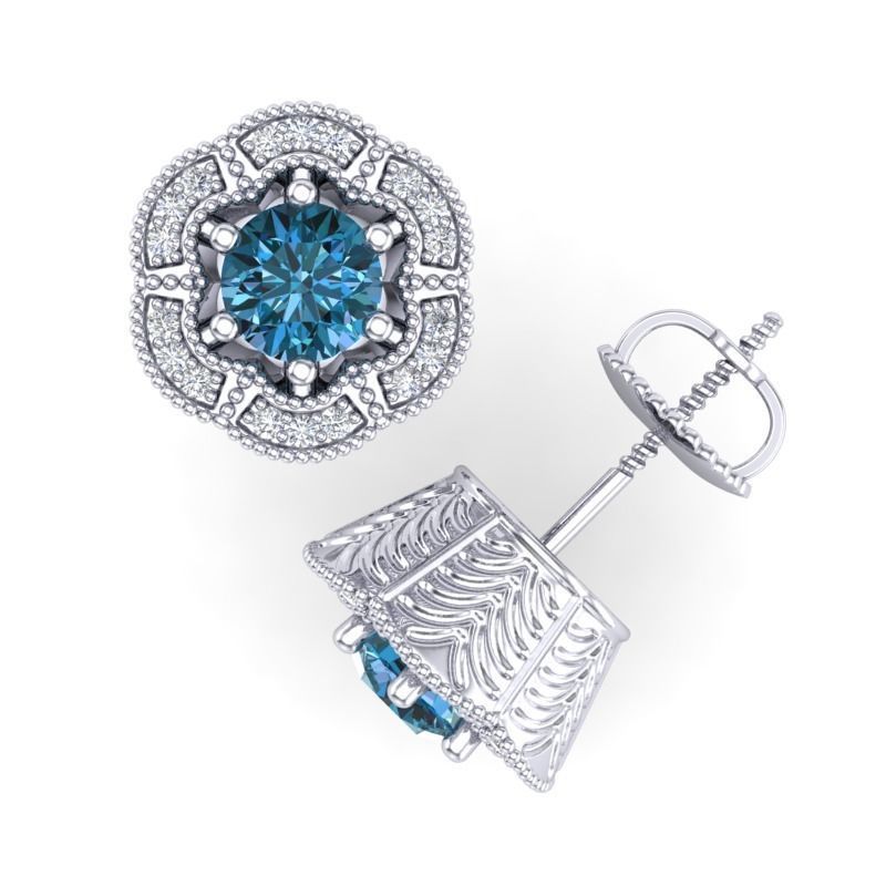 Vintage-3589A4 E topaz and diamond stud earrings 3D print model_2