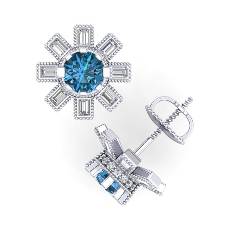 Vintage-3585A4 E topaz and diamond stud earrings 3D print model_2