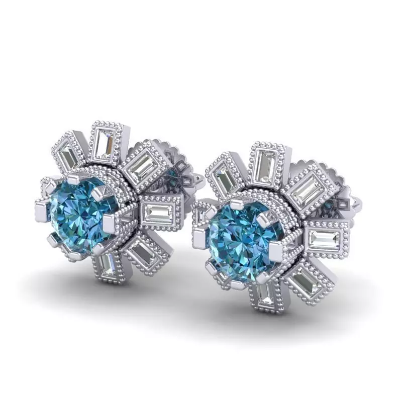 Vintage-3585A4 E topaz and diamond stud earrings 3D print model_0
