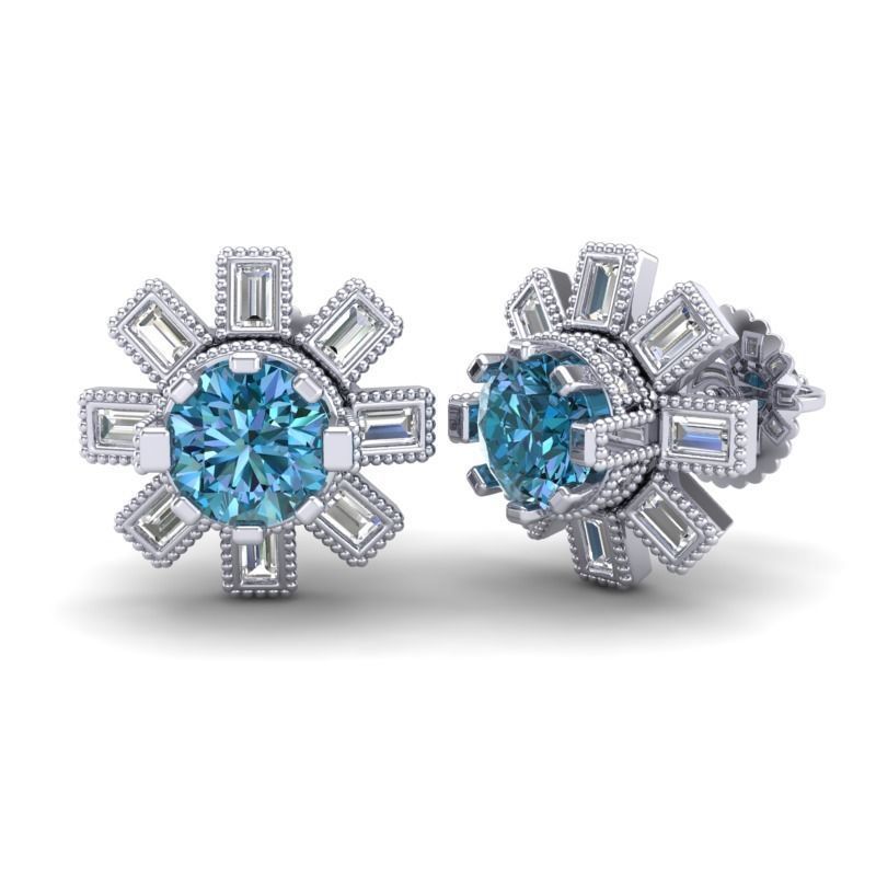 Vintage-3585A4 E topaz and diamond stud earrings 3D print model_1