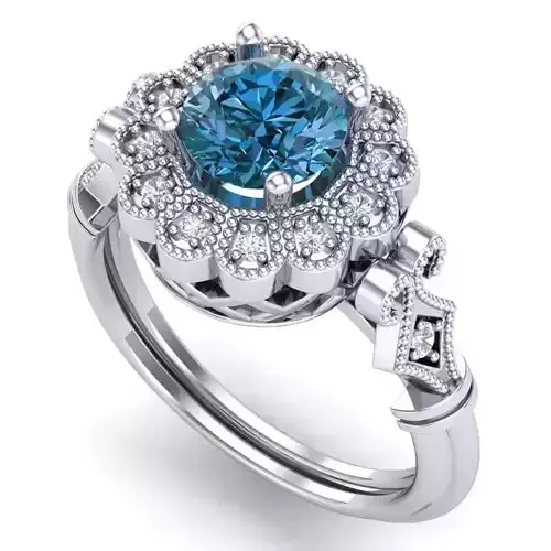 Vintage-3584A4 R engagement ring with sapphire and diamonds