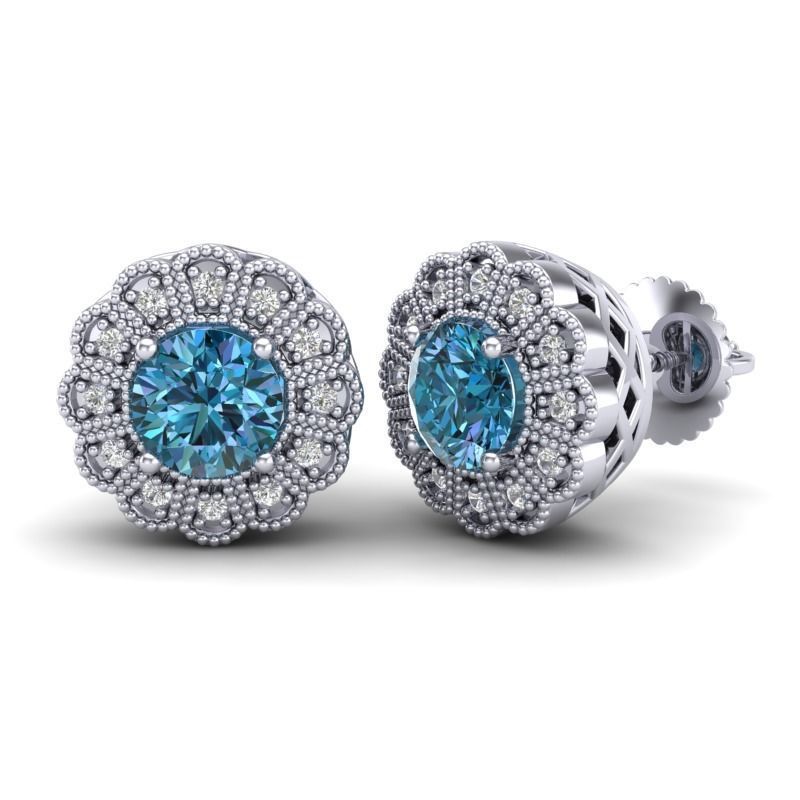 Vintage-3584A4 E topaz and diamond stud earrings 3D print model_1