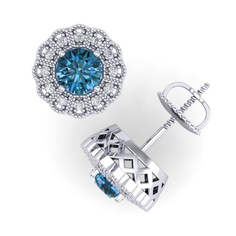 Vintage-3584A4 E topaz and diamond stud earrings 3D print model_2