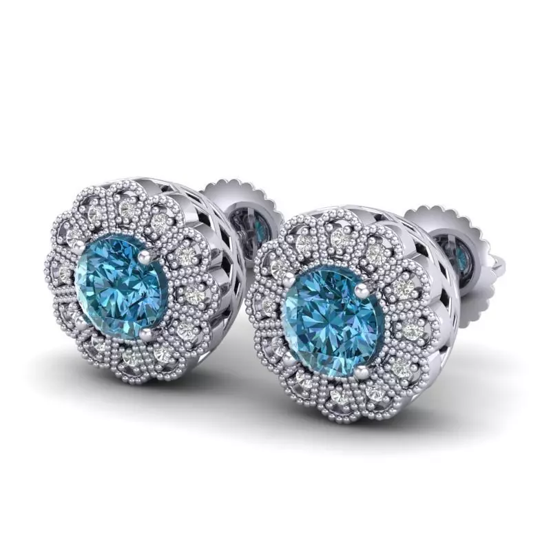 Vintage-3584A4 E topaz and diamond stud earrings 3D print model_0