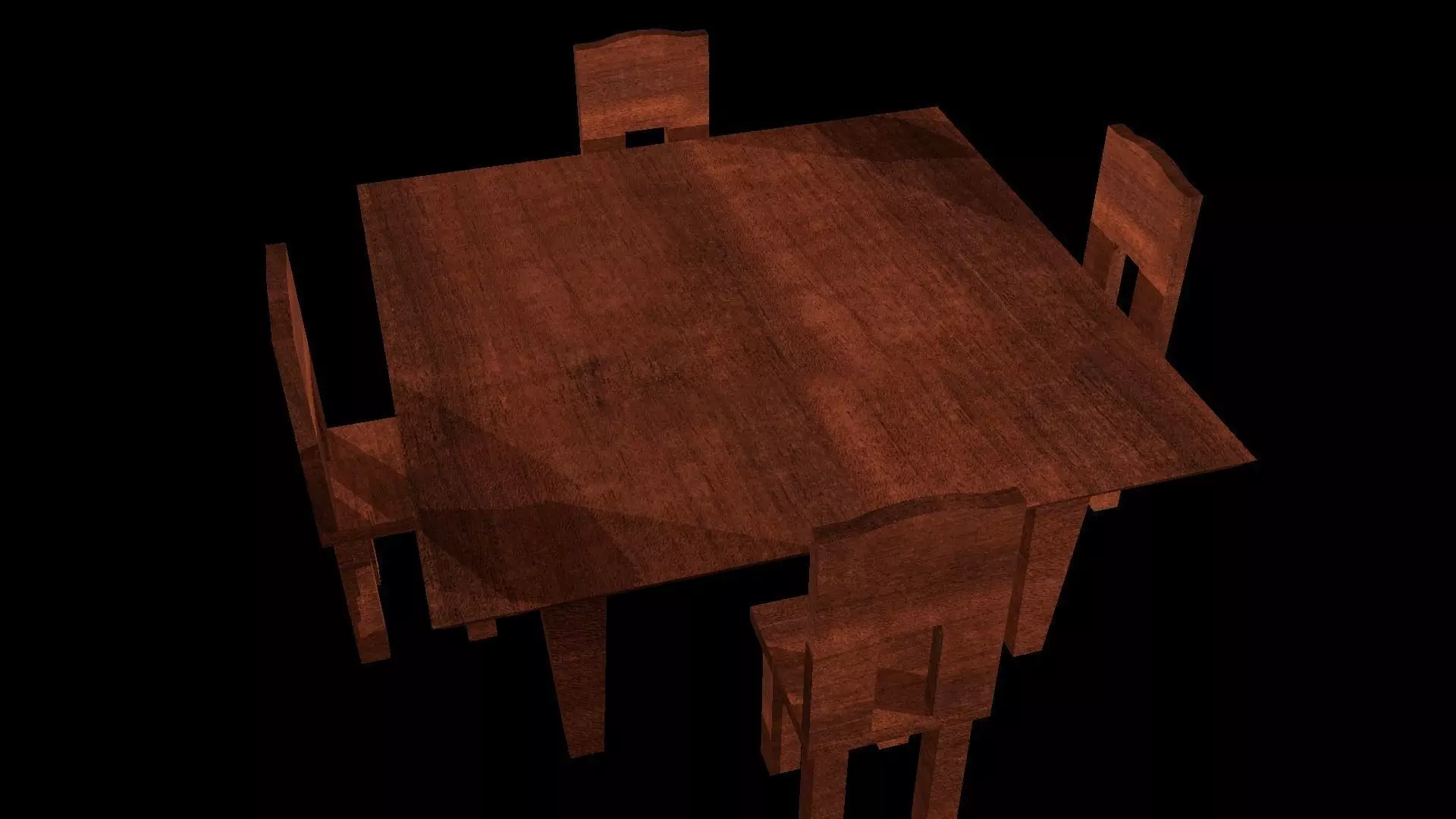 Simple table and chairs Low-poly 3D model_0