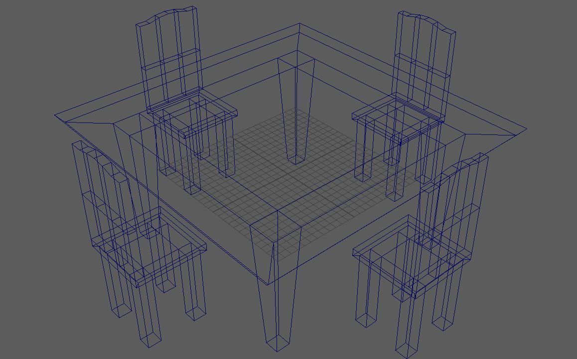 Simple table and chairs Low-poly 3D model_3
