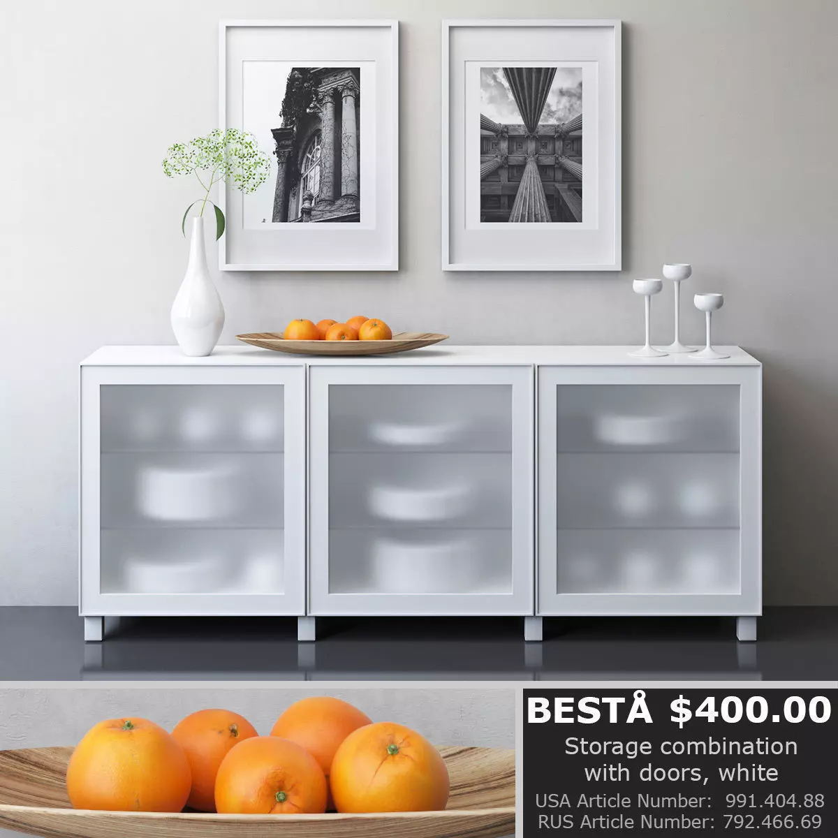 BESTA Storage combination with doors Glassvik frosted glass 3D model