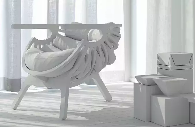 Shell Chair interior scene 3D model 6
