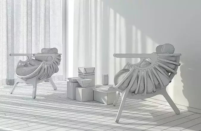 Shell Chair interior scene 3D model 4