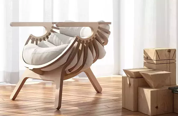 Shell Chair interior scene 3D model 2