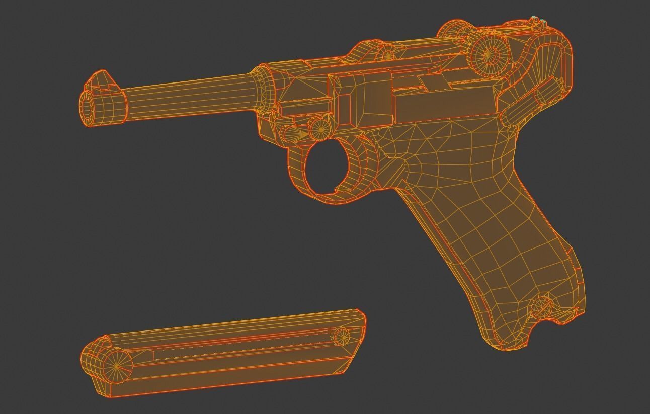 Luger P08 -Parabellum WWII pistol Low-poly 3D model_6