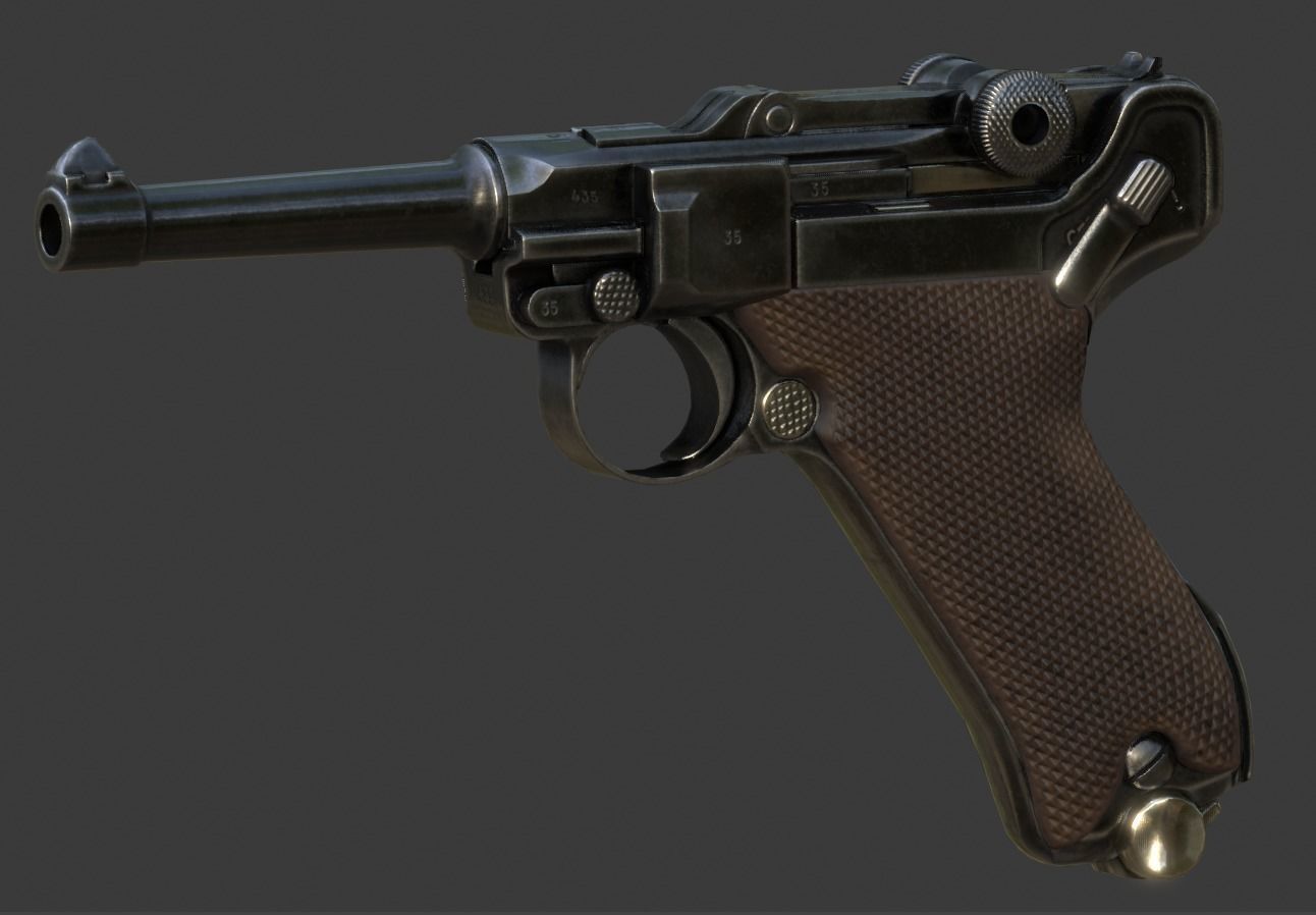 Luger P08 -Parabellum WWII pistol Low-poly 3D model_5