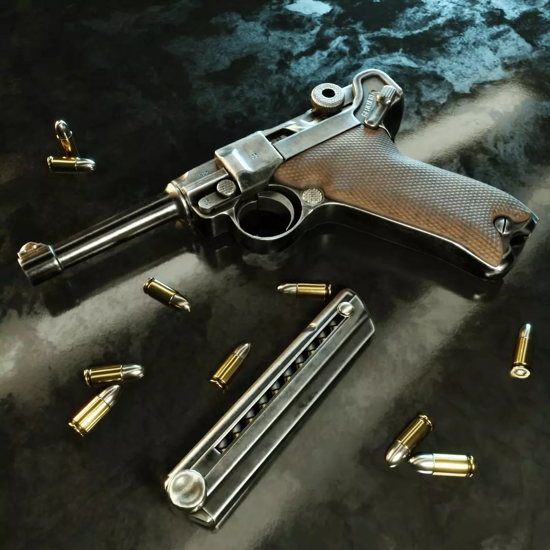 Luger P08 -Parabellum WWII pistol Low-poly 3D model_0