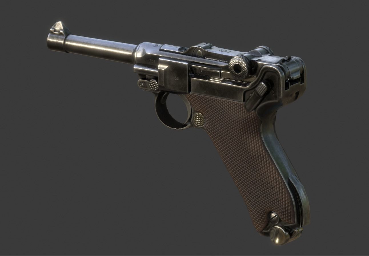 Luger P08 -Parabellum WWII pistol Low-poly 3D model_3