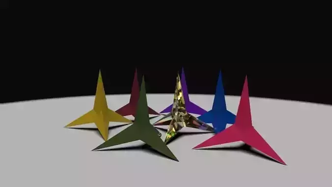 Caltrop group of colorful origami towers Free 3D model