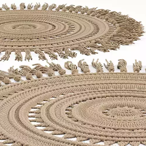 Woven Round Tassel Rug 3D model