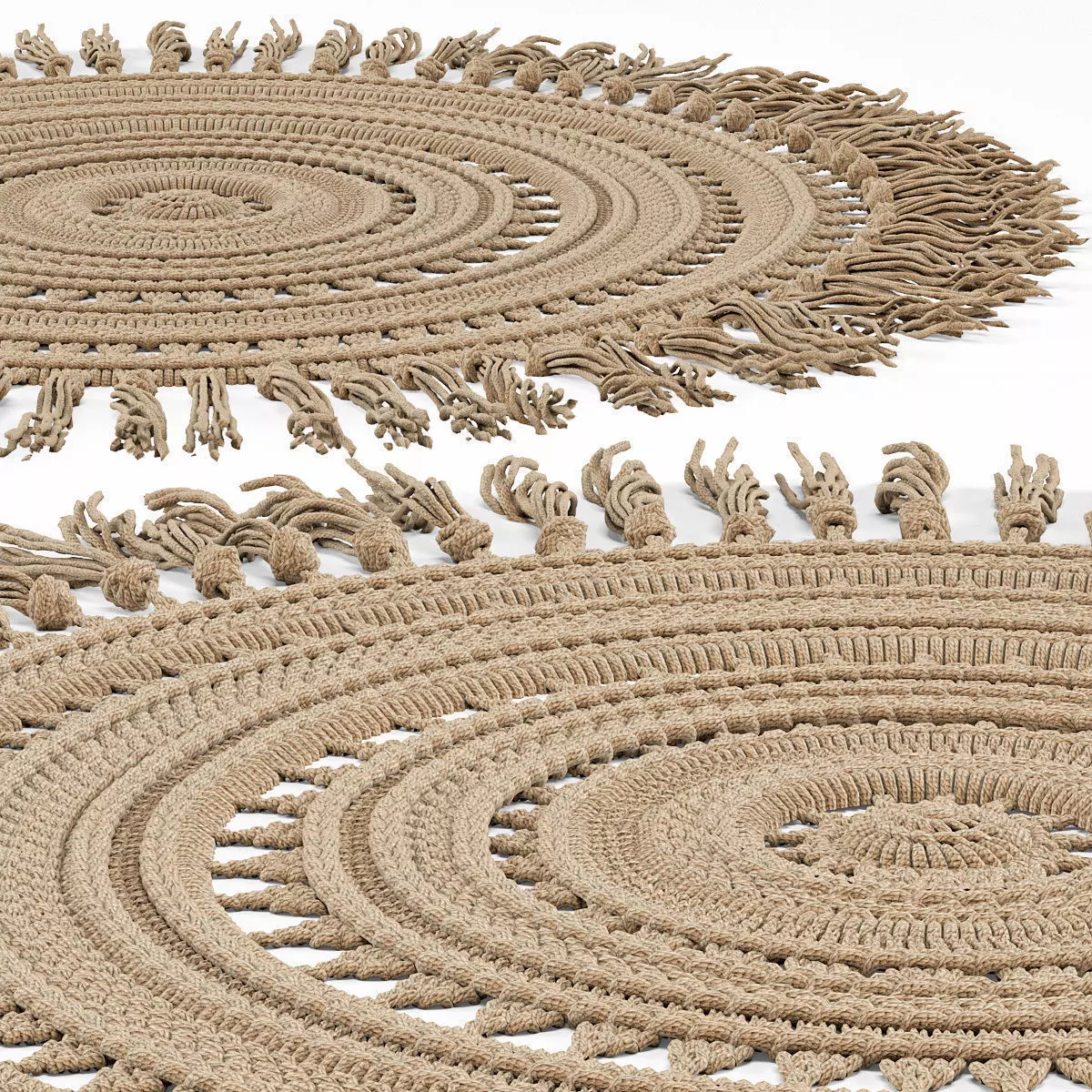 Woven Round Tassel Rug 3D model_0