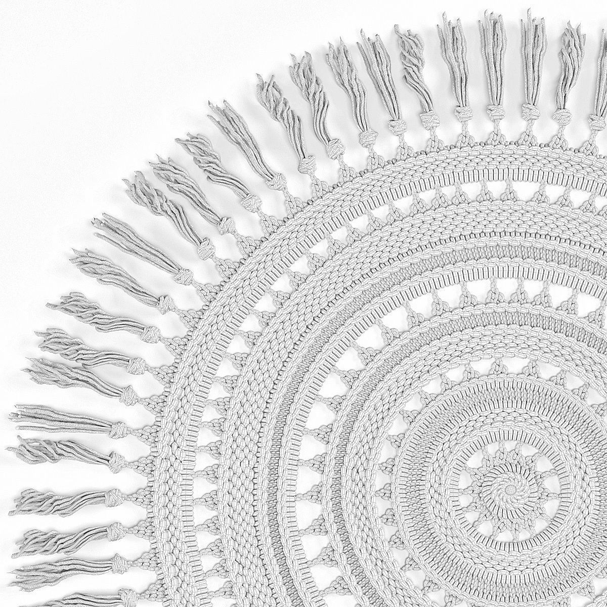 Woven Round Tassel Rug 3D model_3
