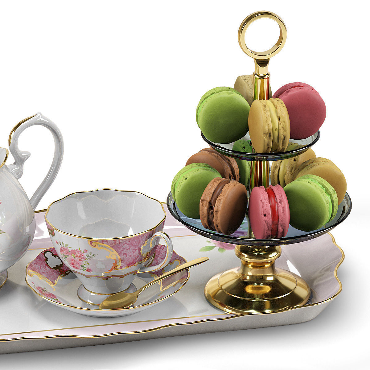 Tea Set with macaroons 3D model_1