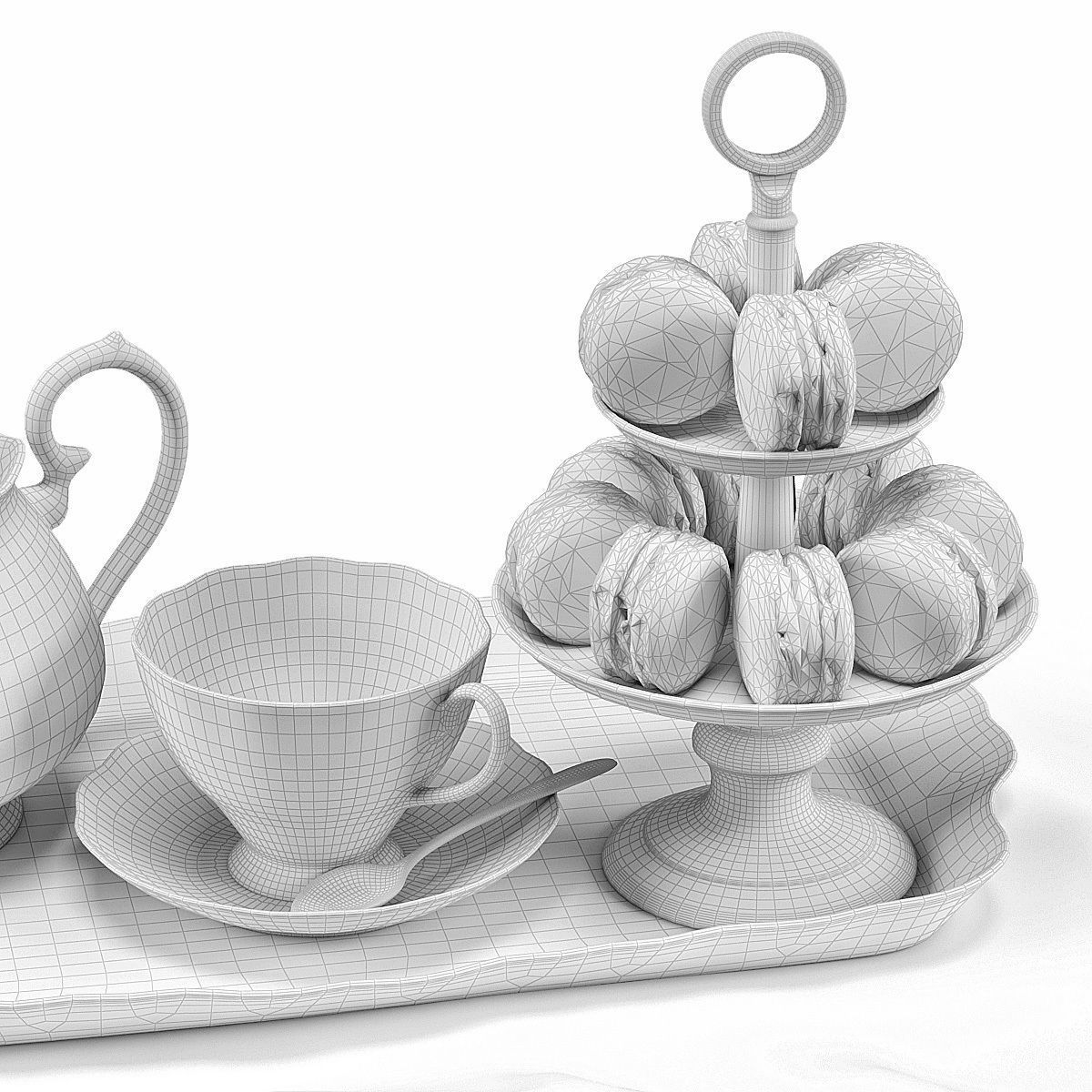 Tea Set with macaroons 3D model_2
