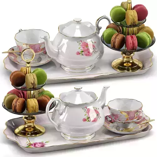 Tea Set with macaroons 3D model