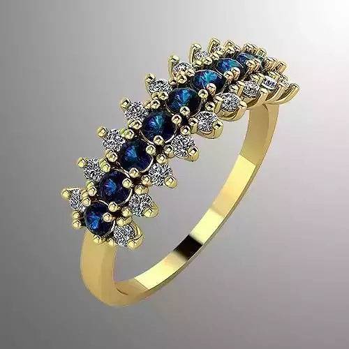 Ring n 6 gold with sapphires and diamonds