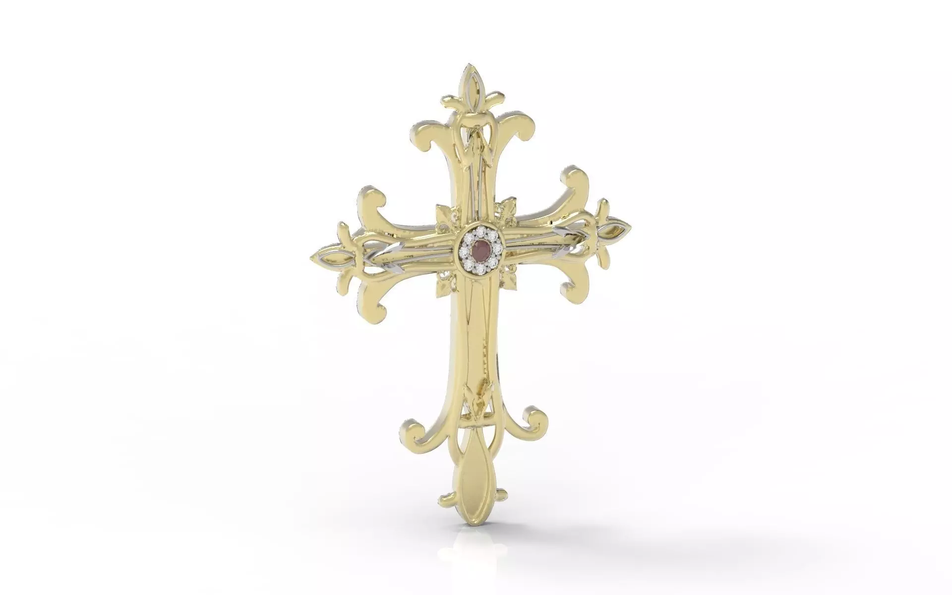 cross in gold and diamonds 3D print model_0