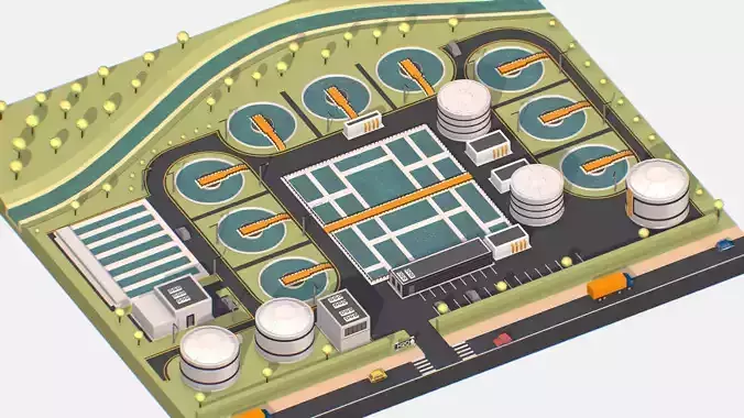Isometric Water Treatment Plant Large Platform