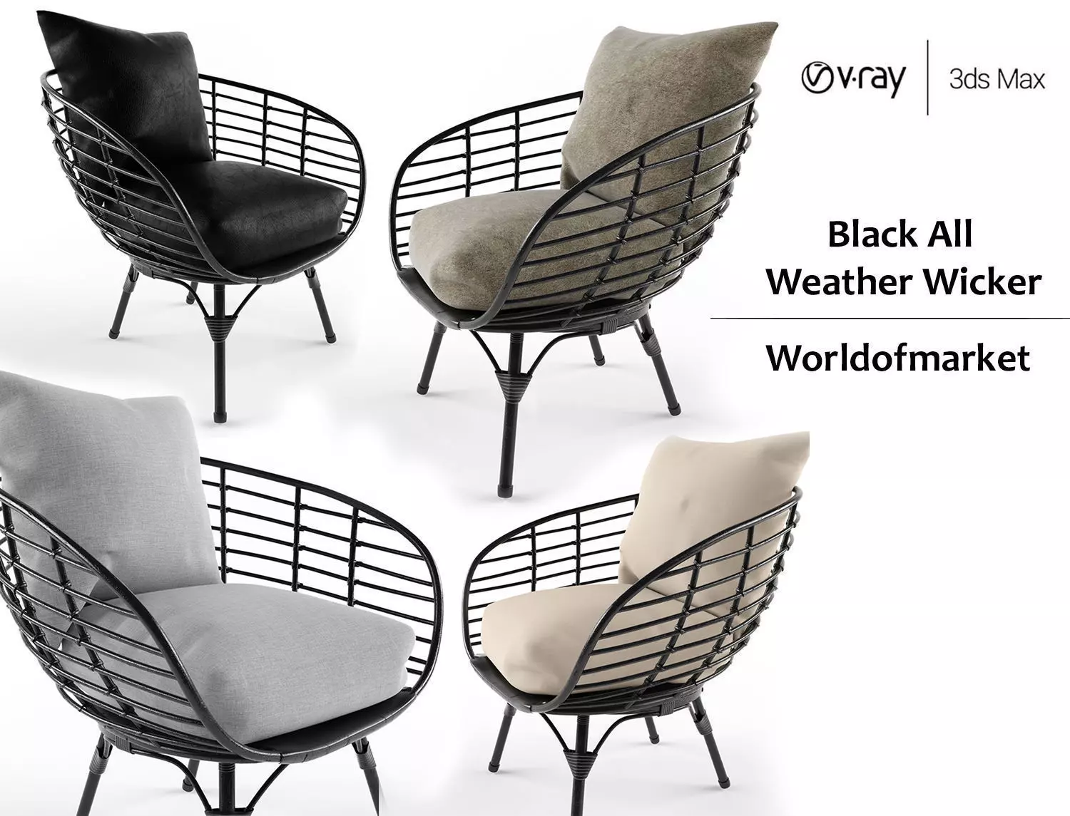 Black all weather wicker 3D model_0