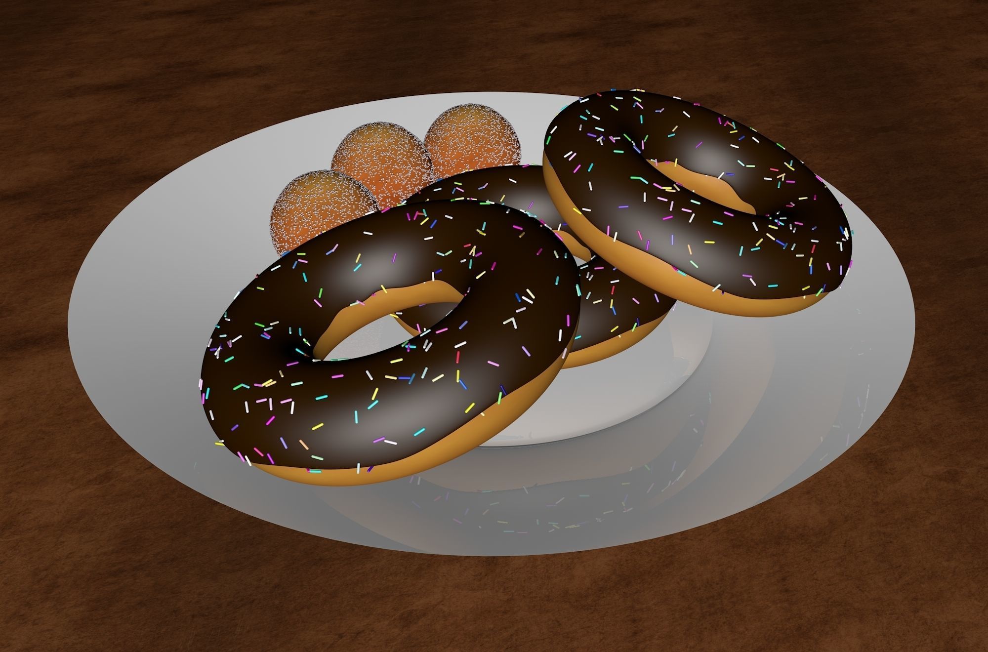 Chocolate Donut and Mini Donut with Plate 3D model_1