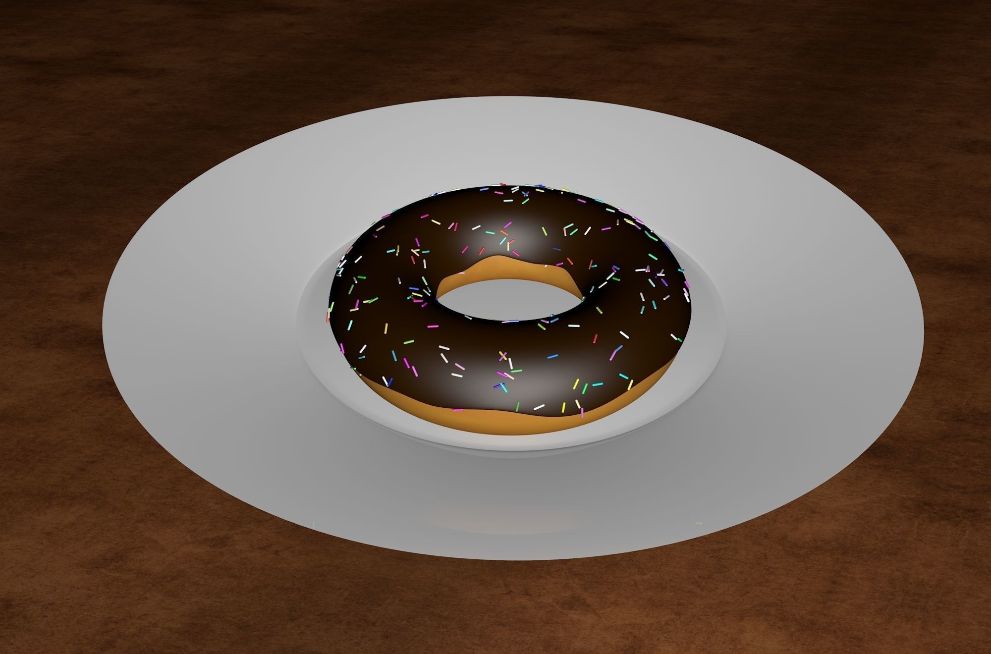 Chocolate Donut and Mini Donut with Plate 3D model_6