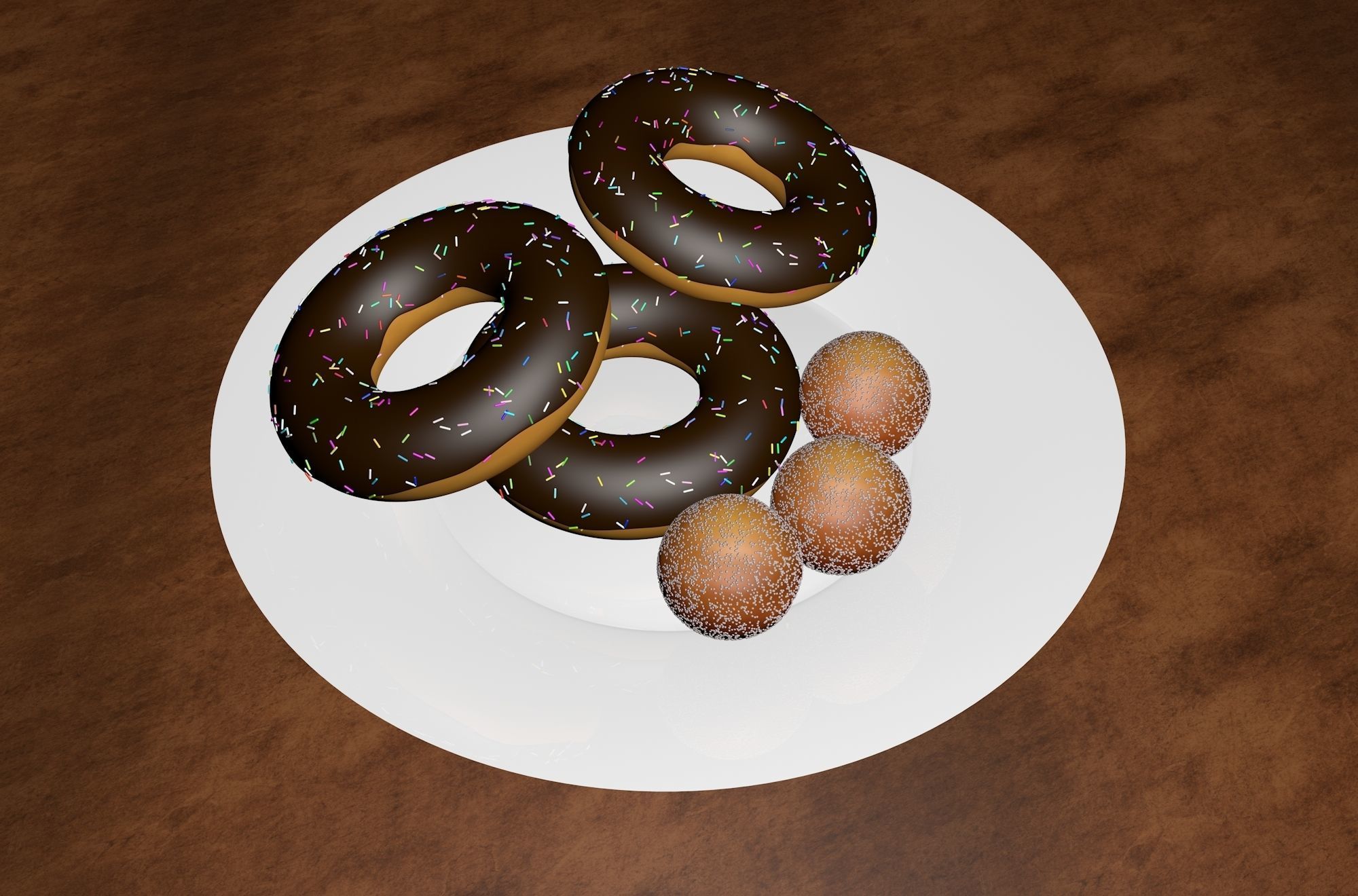 Chocolate Donut and Mini Donut with Plate 3D model_3