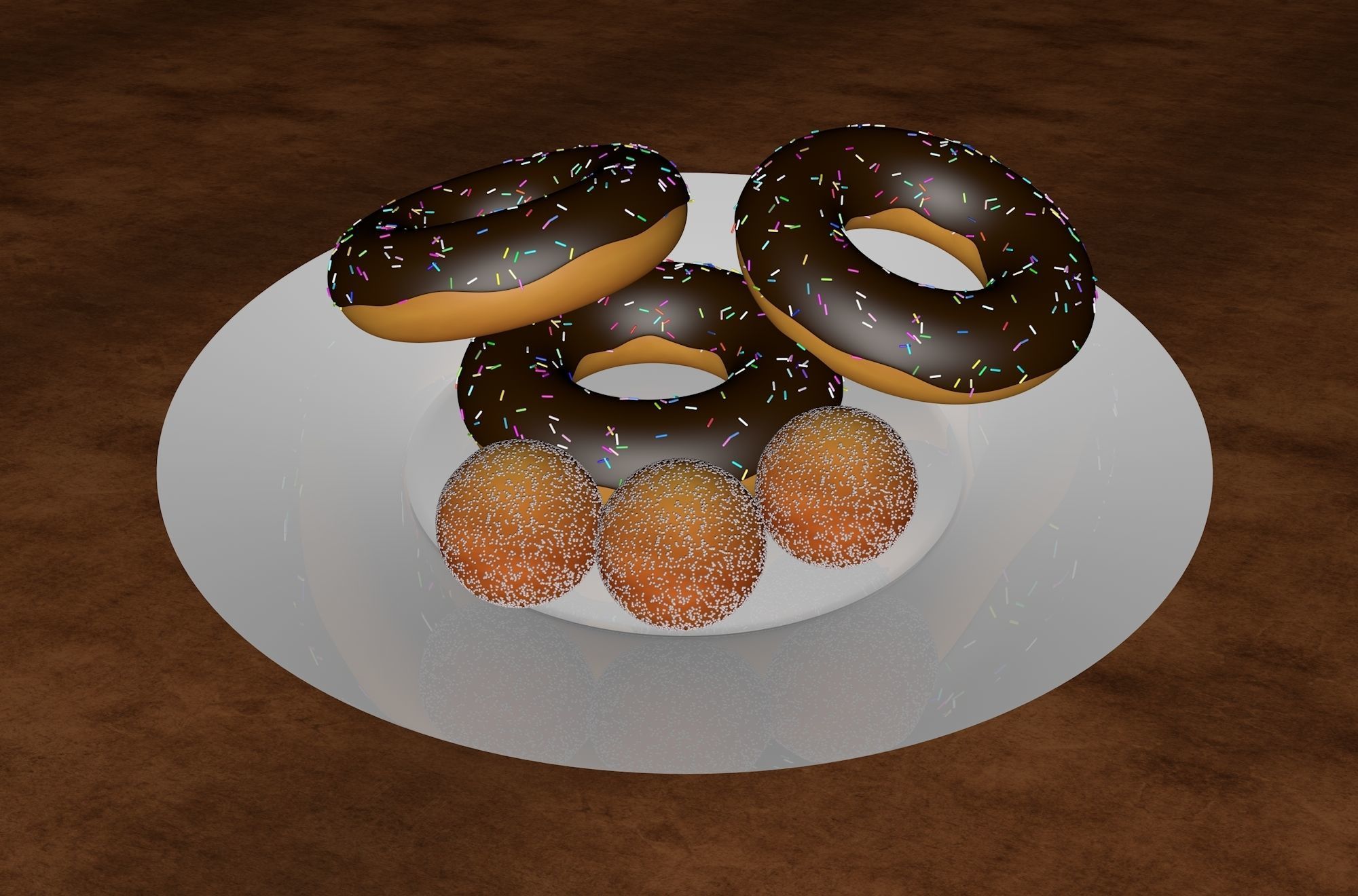 Chocolate Donut and Mini Donut with Plate 3D model_2