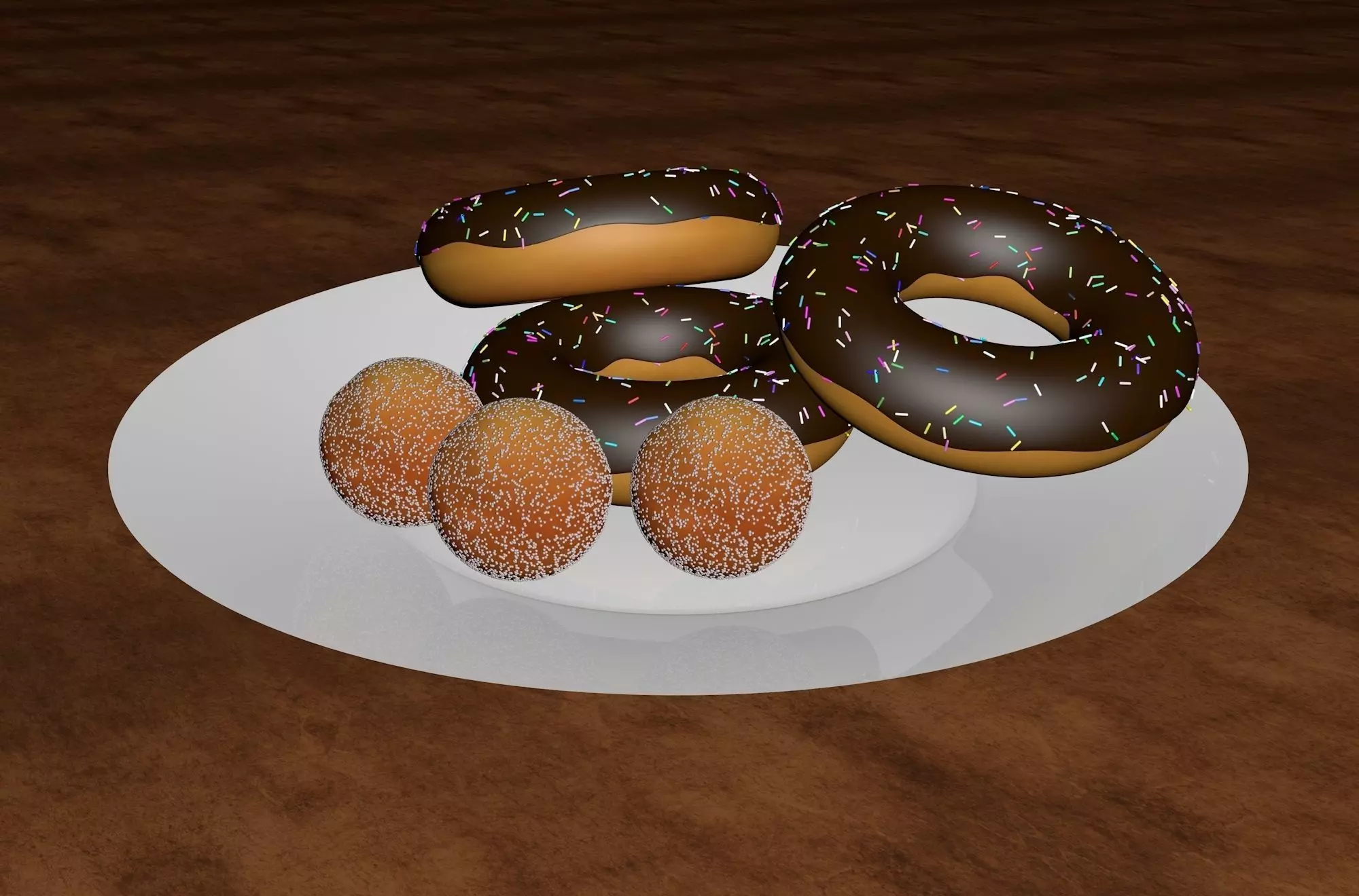 Chocolate Donut and Mini Donut with Plate 3D model_0
