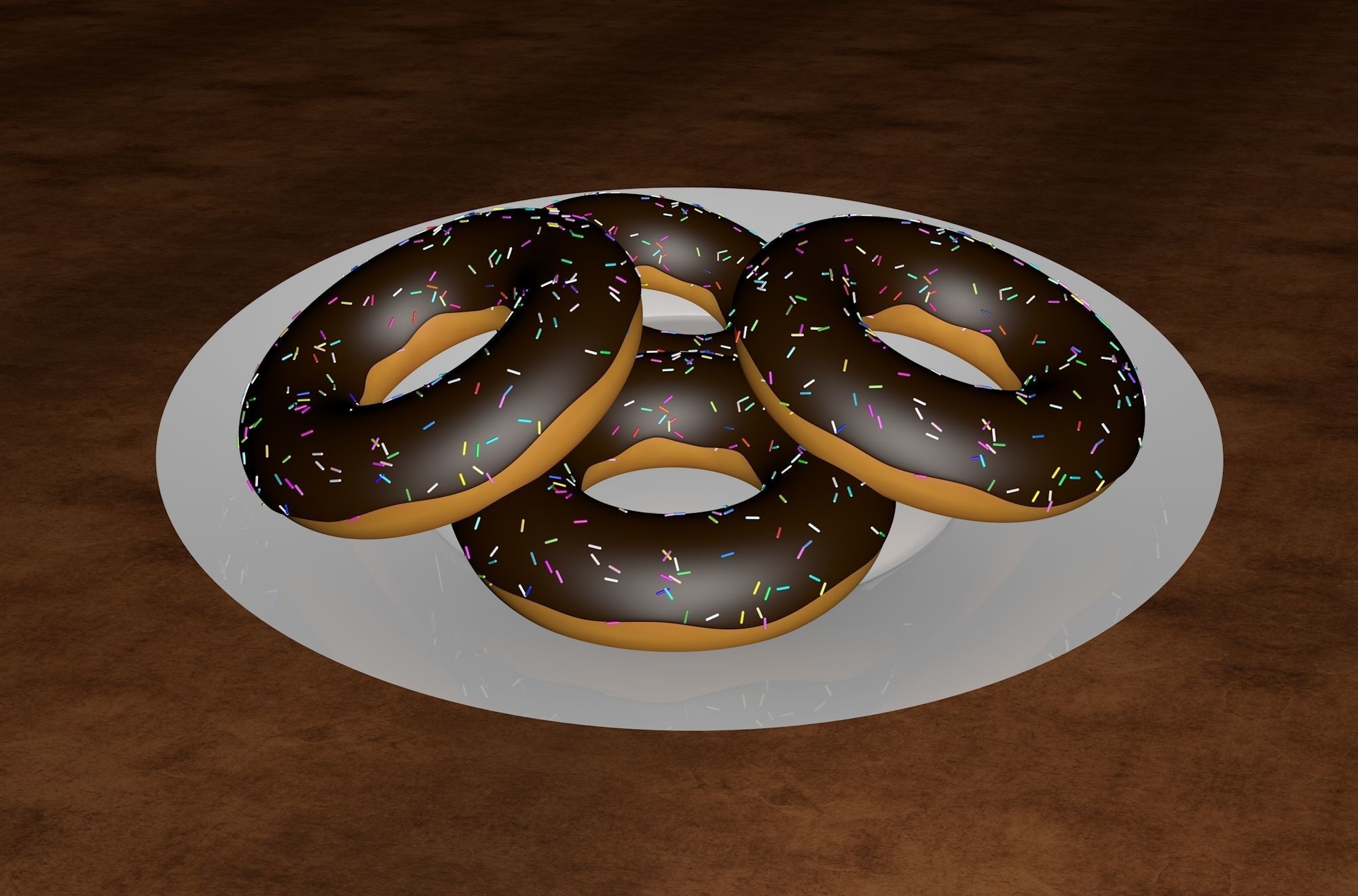 Chocolate Donut and Mini Donut with Plate 3D model_4