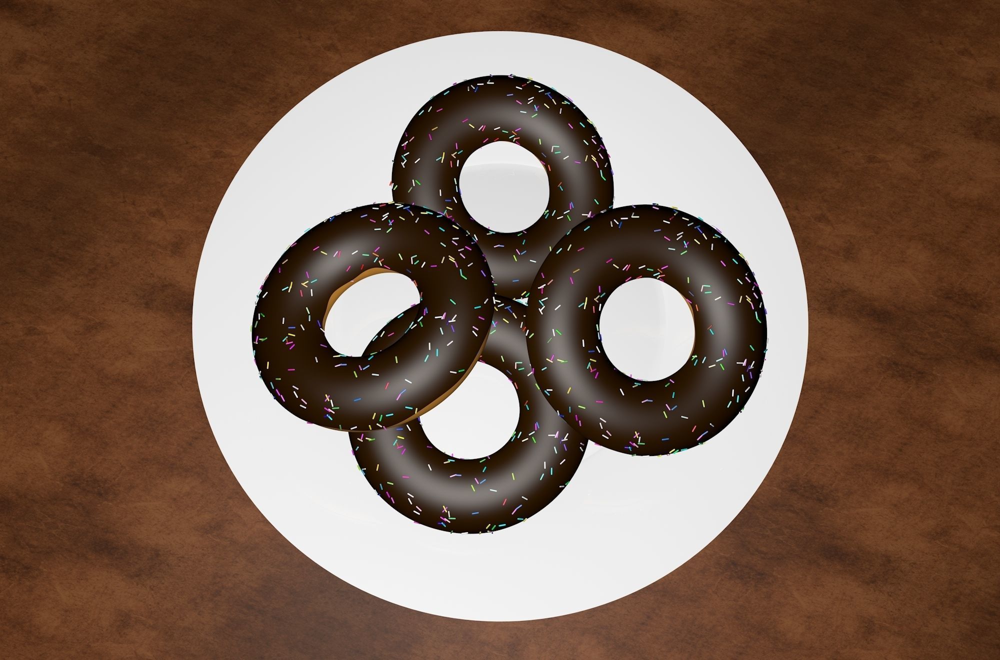 Chocolate Donut and Mini Donut with Plate 3D model_5