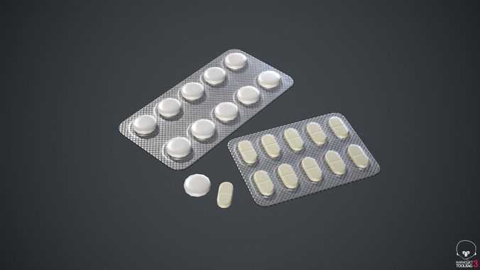 Pills with blisters Low-poly 3D model