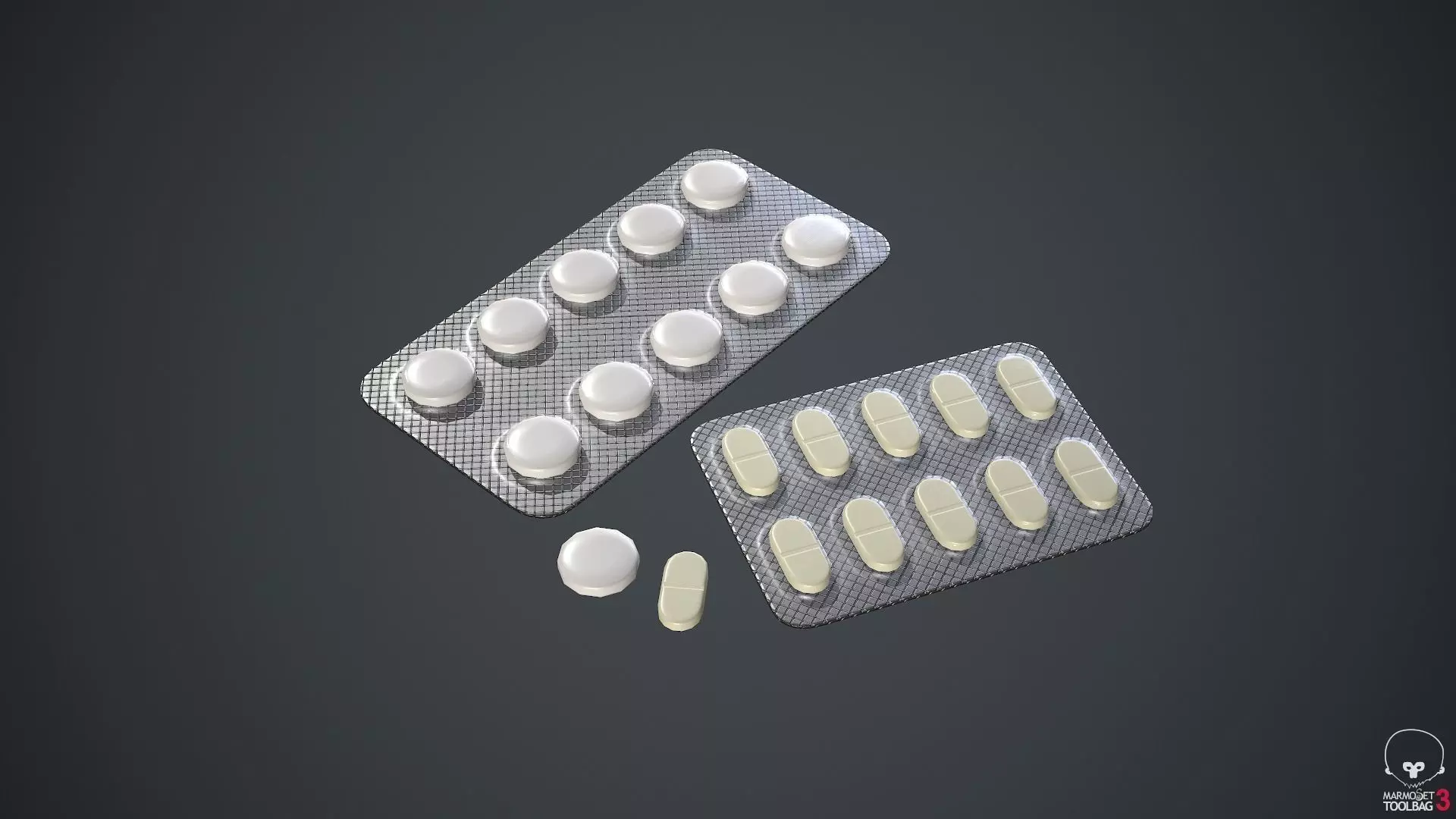 Pills with blisters Low-poly 3D model