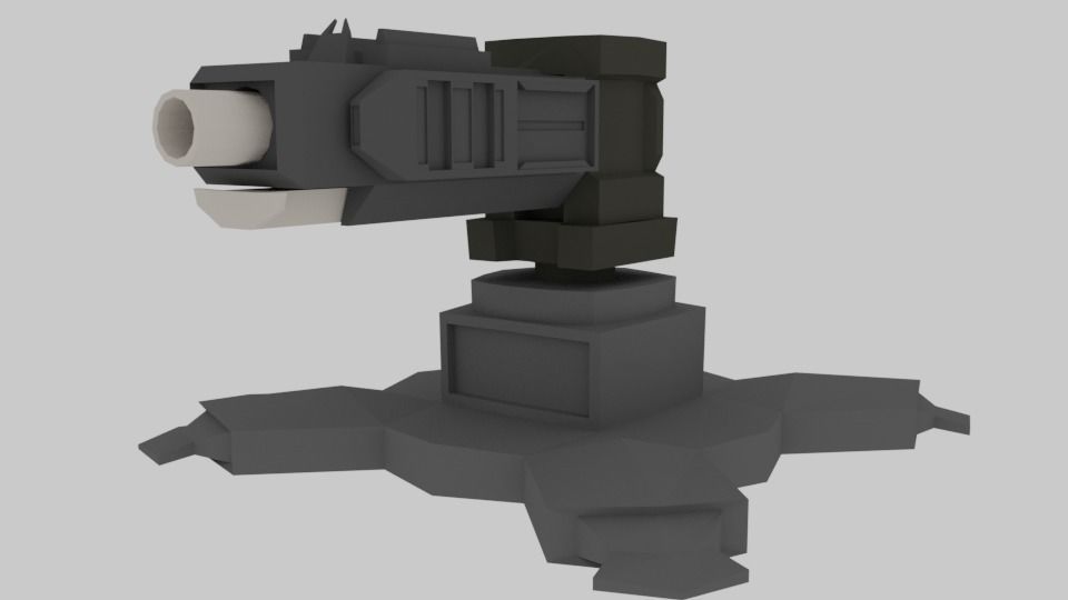 Low poly Turret gun Low-poly 3D model_2