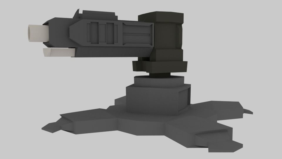 Low poly Turret gun Low-poly 3D model_5