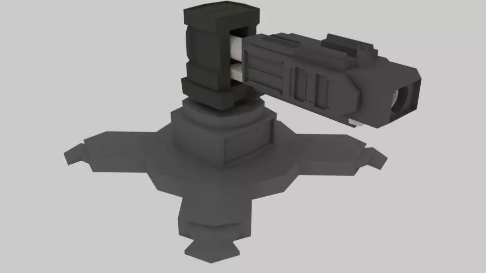 Low poly Turret gun Low-poly 3D model_0